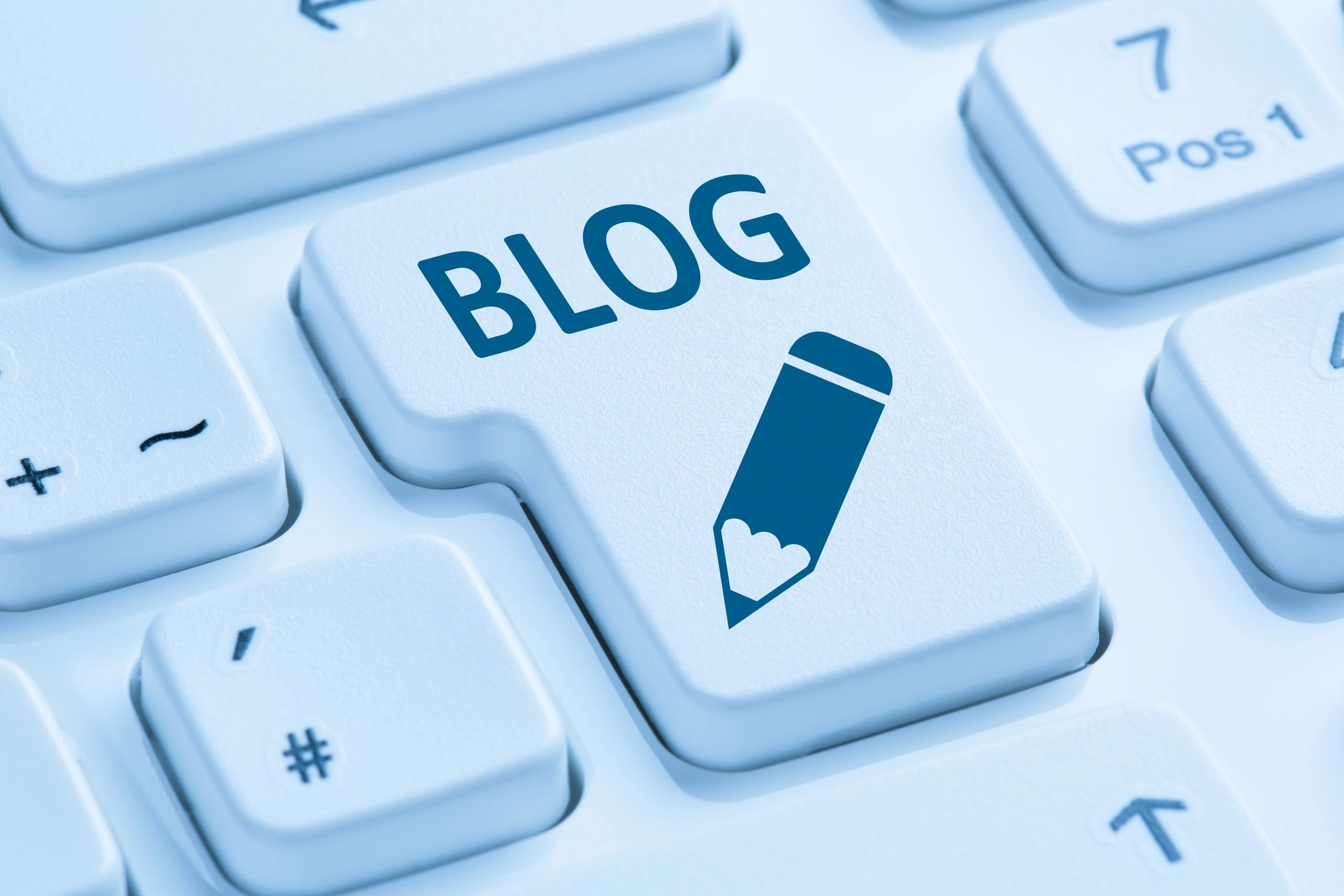 Blog writing online on the internet blue symbol.
